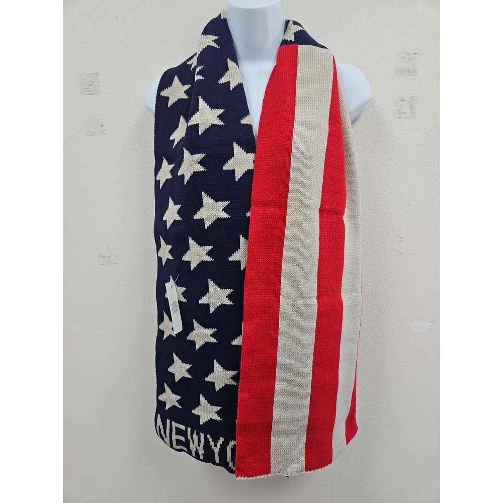 USA Lola New York Flag Winter Scarf Unisex Stars Stripes Patriotic Stretch Knit